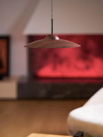 Arcadian Wood Grain Dome Pendant Light with Integrated LED