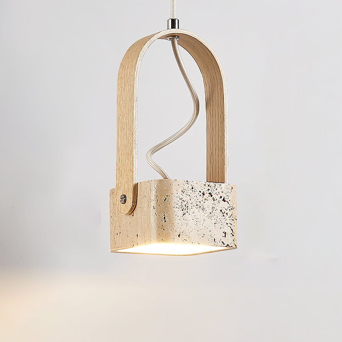 Arcello Pendant Light in Oak and Travertine | Sculptural Modern Pendant