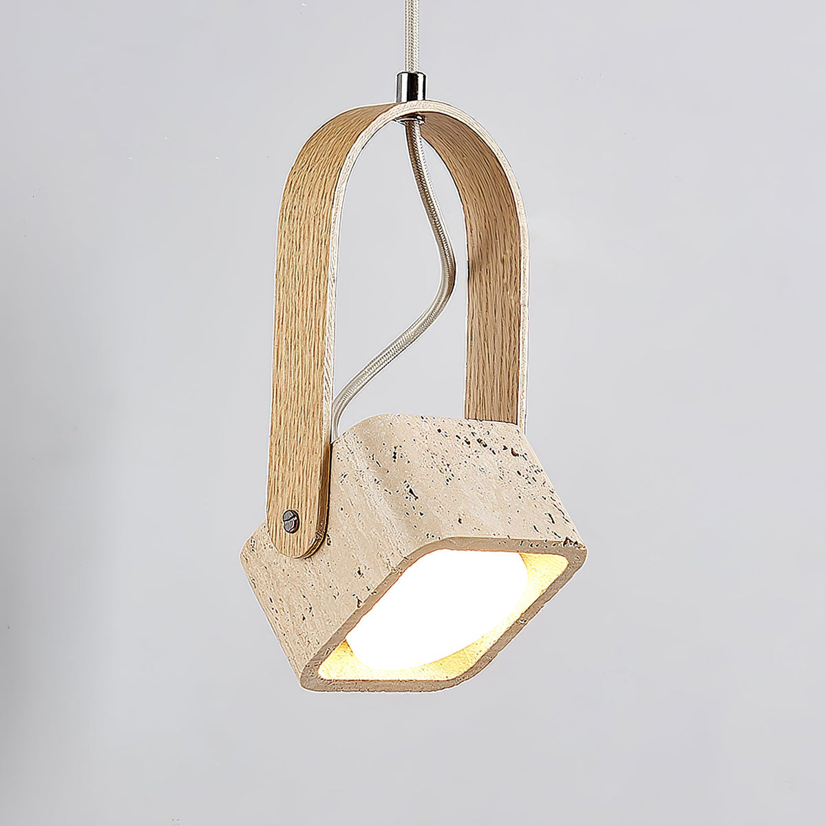 Arcello Pendant Light in Oak and Travertine | Sculptural Modern Pendant