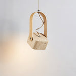 Arcello Pendant Light in Oak and Travertine | Sculptural Modern Pendant