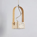 Arcello Pendant Light in Oak and Travertine | Sculptural Modern Pendant
