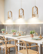 Arcello Pendant Light in Oak and Travertine | Sculptural Modern Pendant