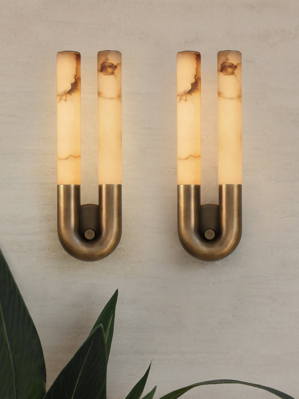 Arch Alabaster Wall Sconce with Aged Brass Base