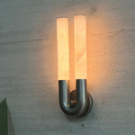 Arch Alabaster Wall Sconce with Aged Brass Base