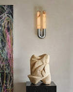 Arch Alabaster Wall Sconce with Aged Brass Base