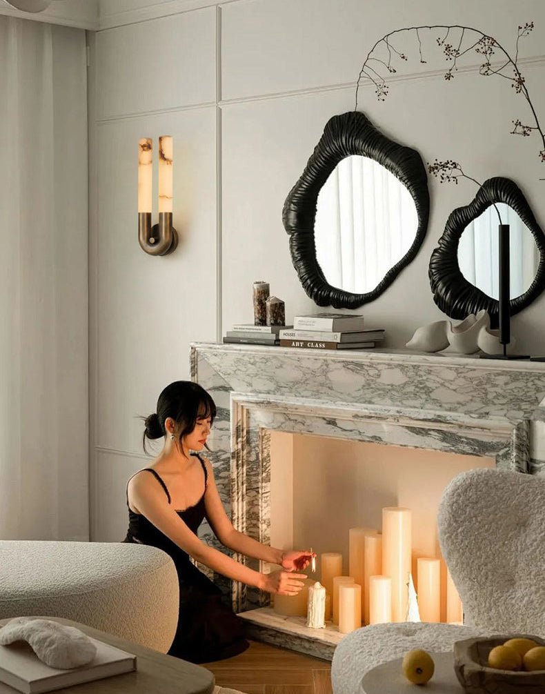 Arch Alabaster Wall Sconce with Aged Brass Base