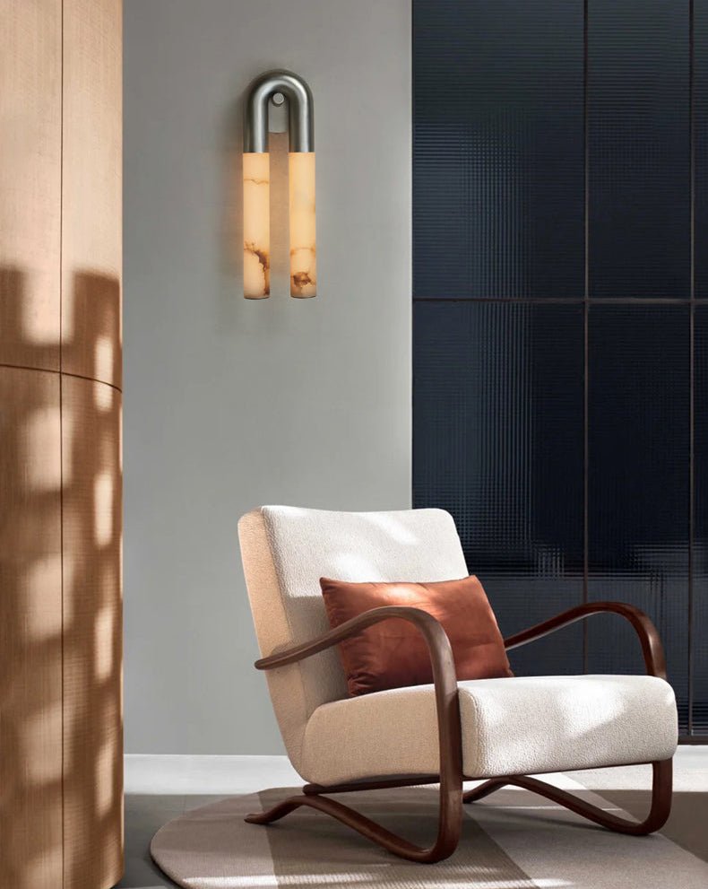 Arch Alabaster Wall Sconce with Aged Brass Base