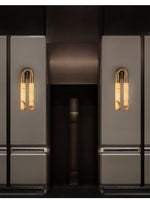 Arch Alabaster Wall Sconce with Aged Brass Base