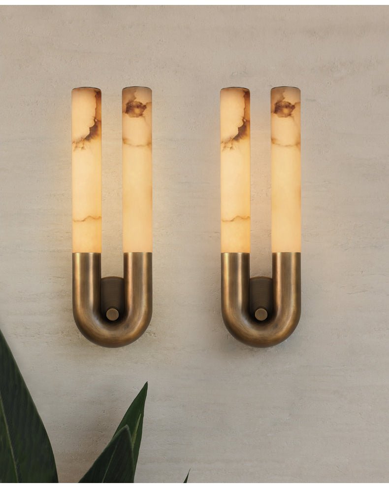 Arch Alabaster Wall Sconce with Aged Brass Base