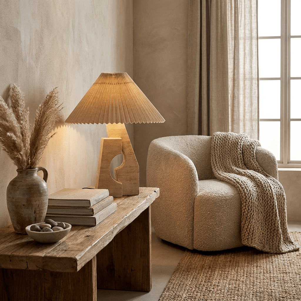 Arch Form Pleated Table Lamp – Sculptural Fabric Shade for Modern Interiors