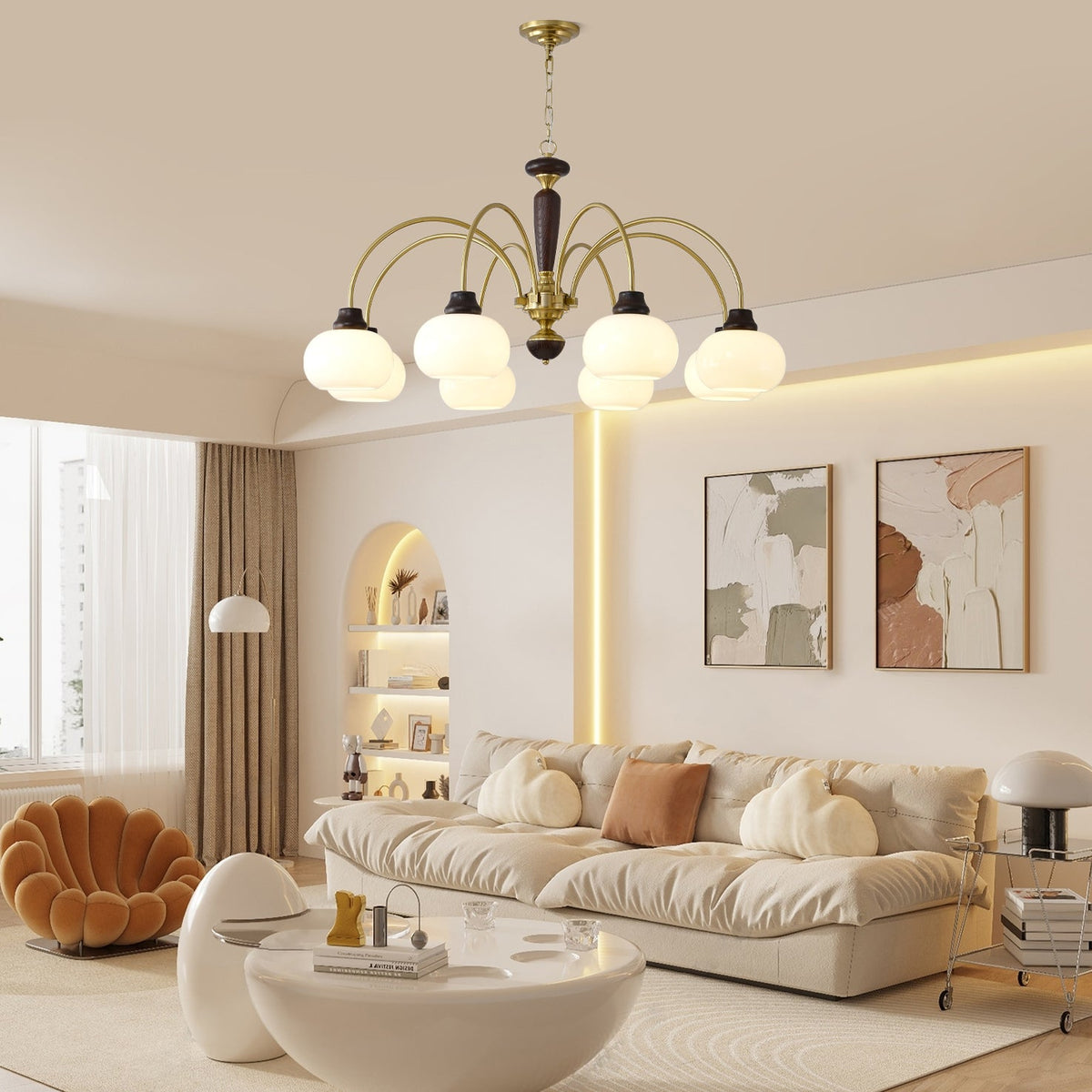 Arched Globe Chandelier Modern Wood Metal Glass Pendant Light