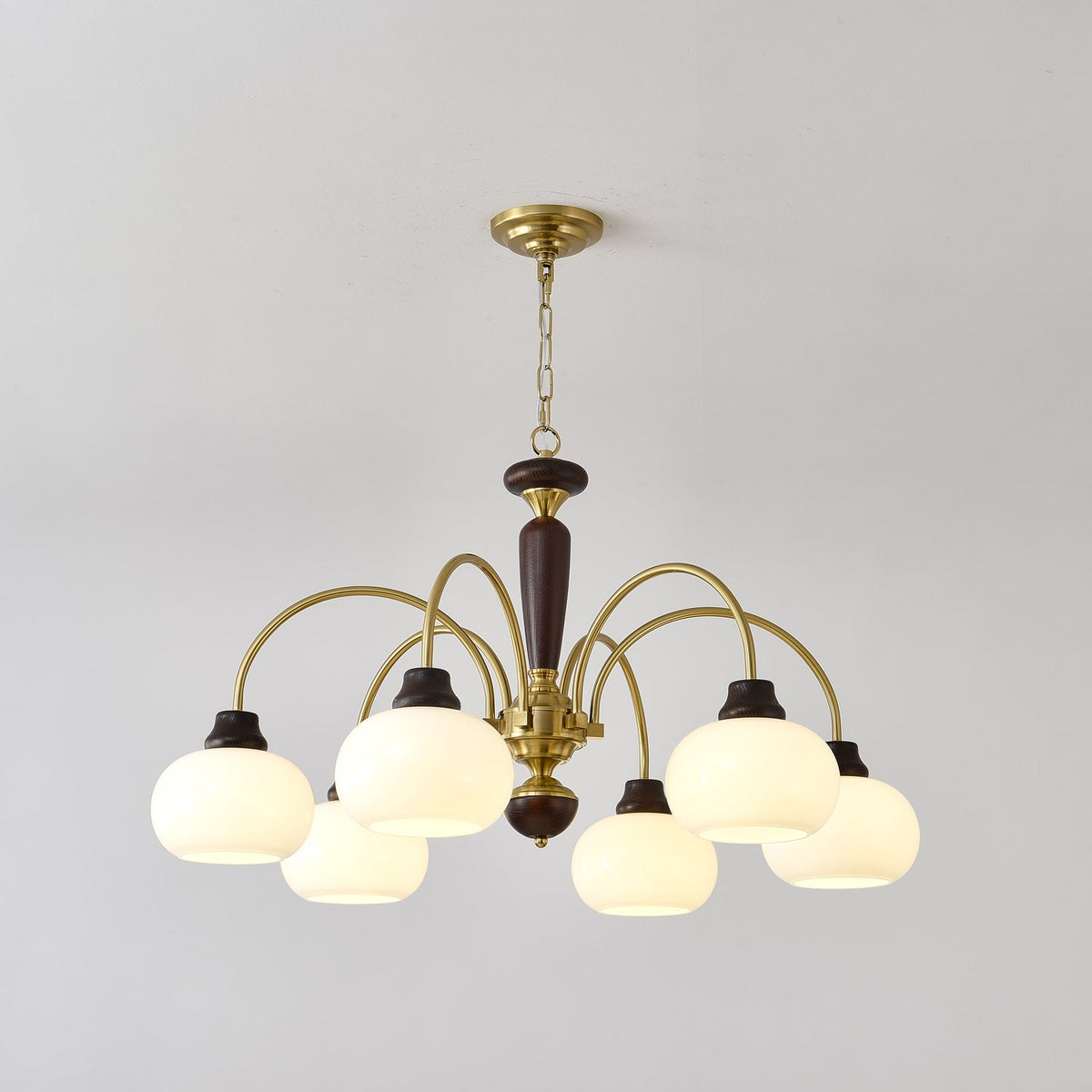 Arched Globe Chandelier Modern Wood Metal Glass Pendant Light