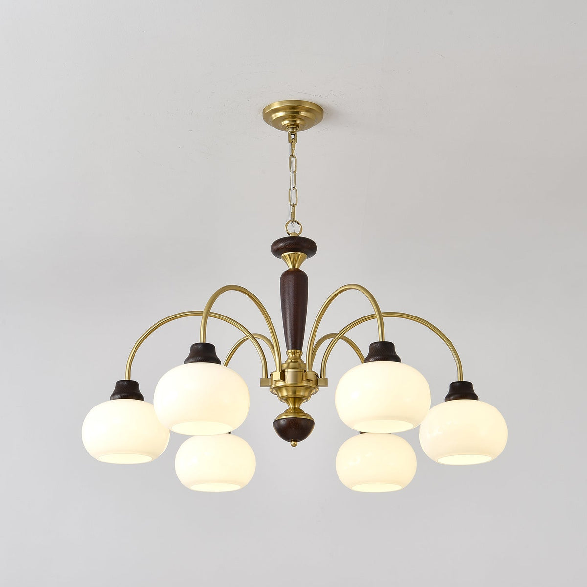 Arched Globe Chandelier Modern Wood Metal Glass Pendant Light