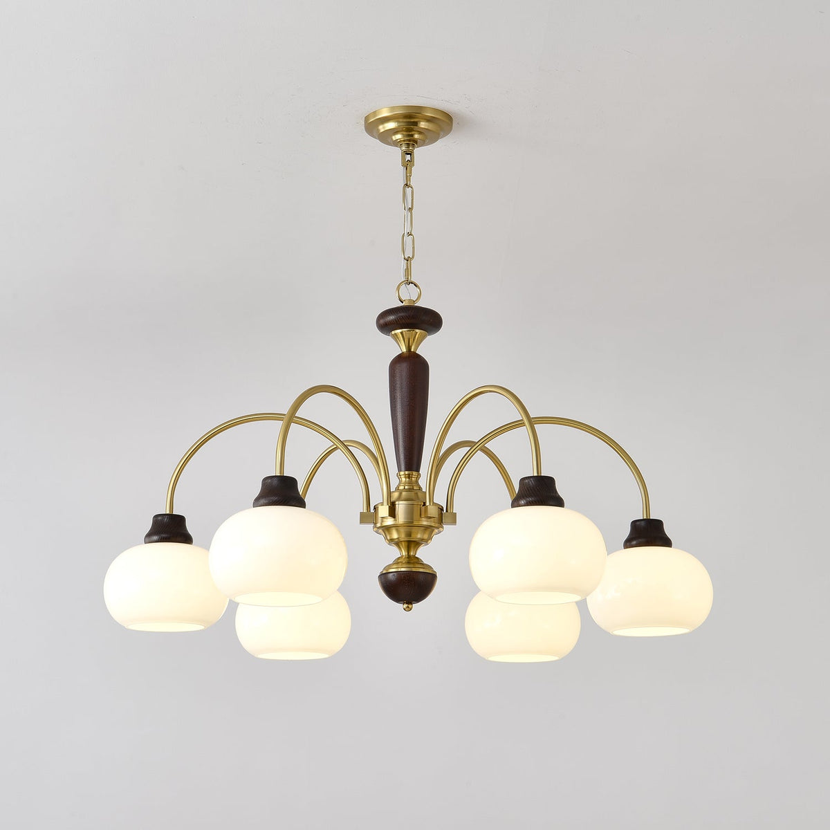 Arched Globe Chandelier Modern Wood Metal Glass Pendant Light