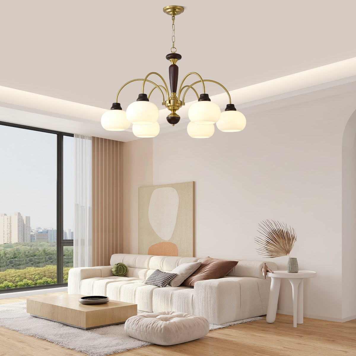 Arched Globe Chandelier Modern Wood Metal Glass Pendant Light