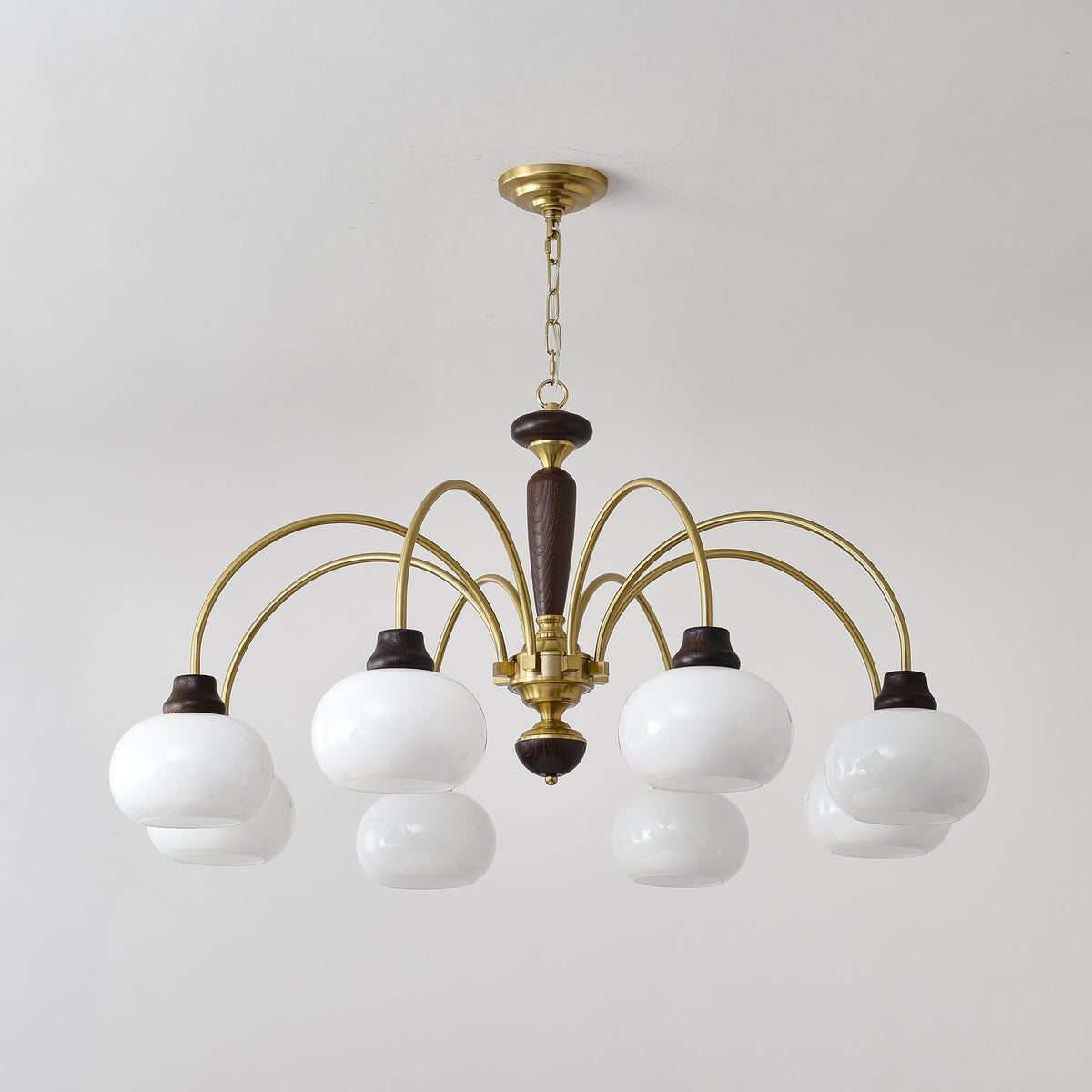 Arched Globe Chandelier Modern Wood Metal Glass Pendant Light