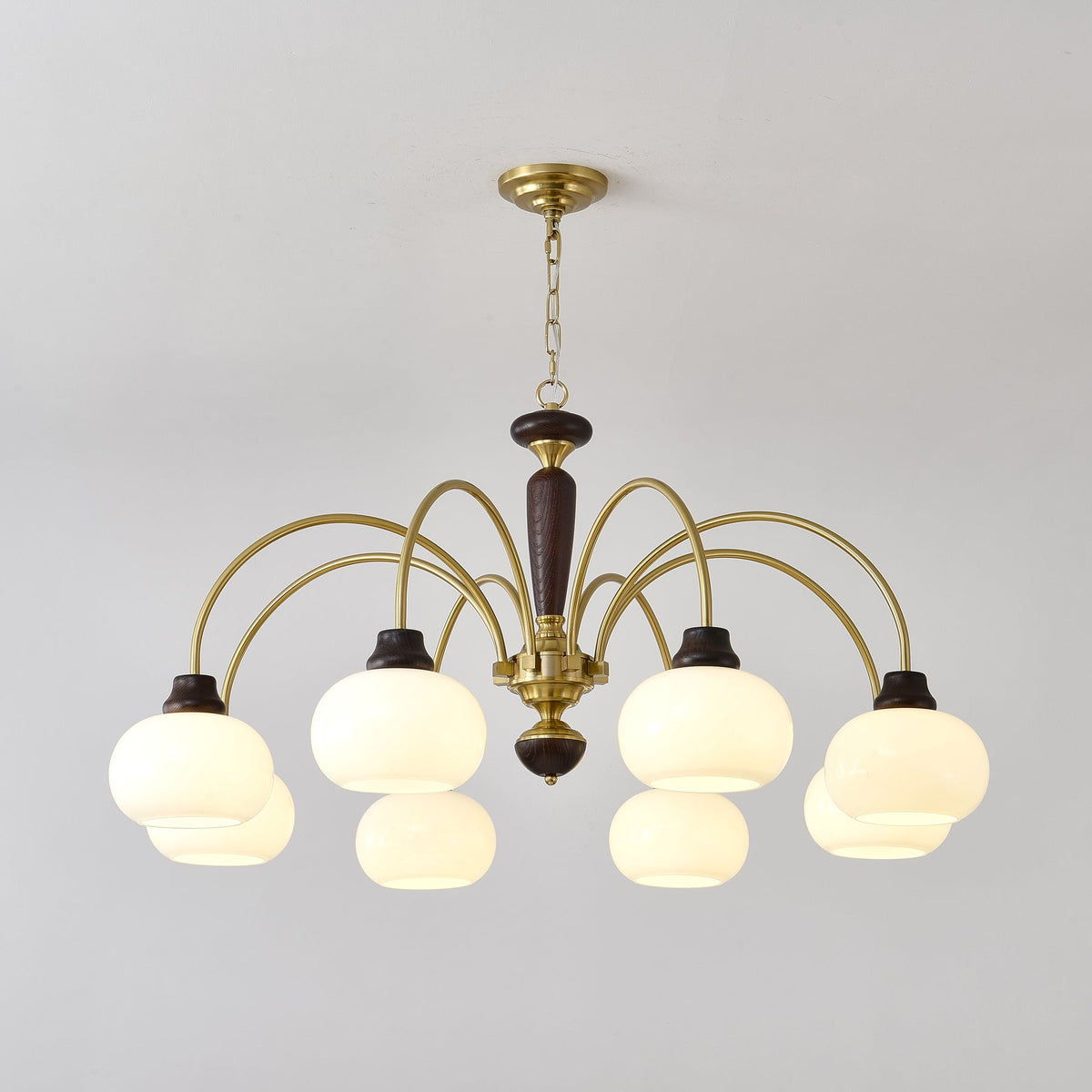 Arched Globe Chandelier Modern Wood Metal Glass Pendant Light