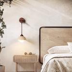 Arched Travertine Wall Sconce with Walnut Accents