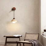 Arched Travertine Wall Sconce with Walnut Accents