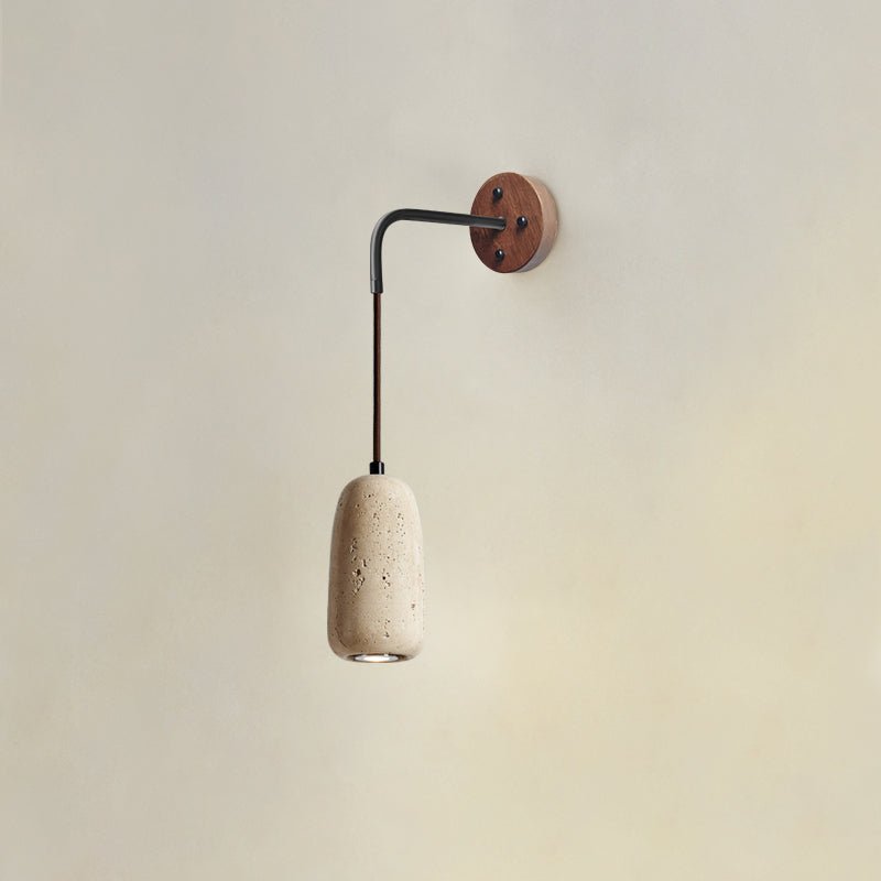 Arched Travertine Wall Sconce with Walnut Accents