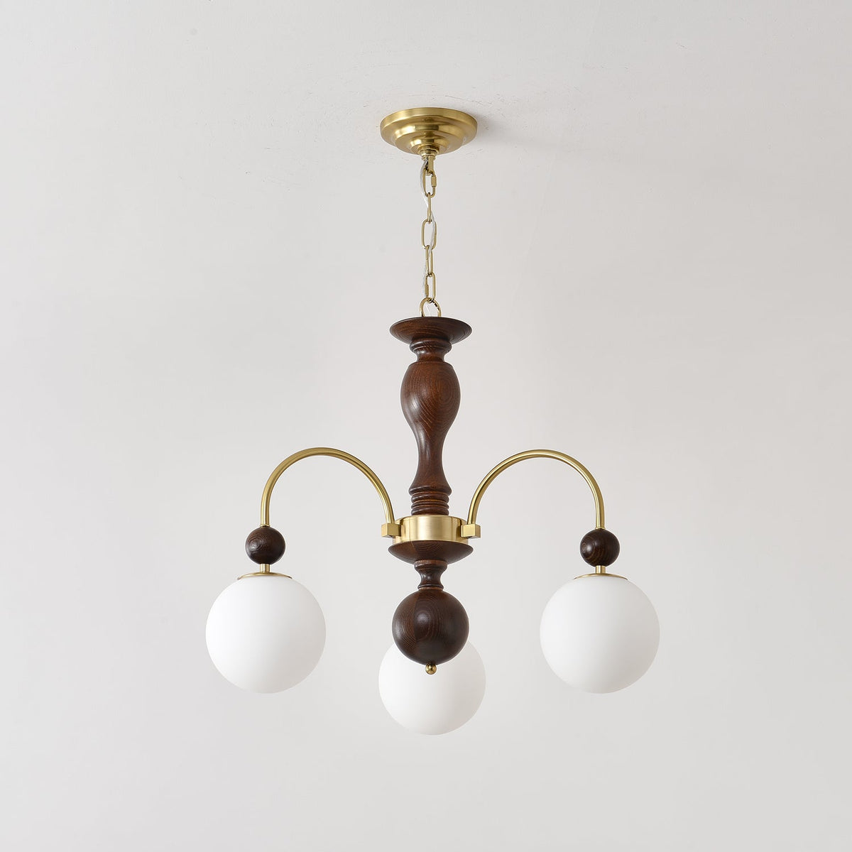 Archway Walnut Chandelier with Frosted Glass Shades for Dining Room and Living Room