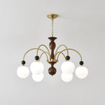 Archway Walnut Chandelier with Frosted Glass Shades for Dining Room and Living Room