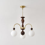Archway Walnut Chandelier with Frosted Glass Shades for Dining Room and Living Room