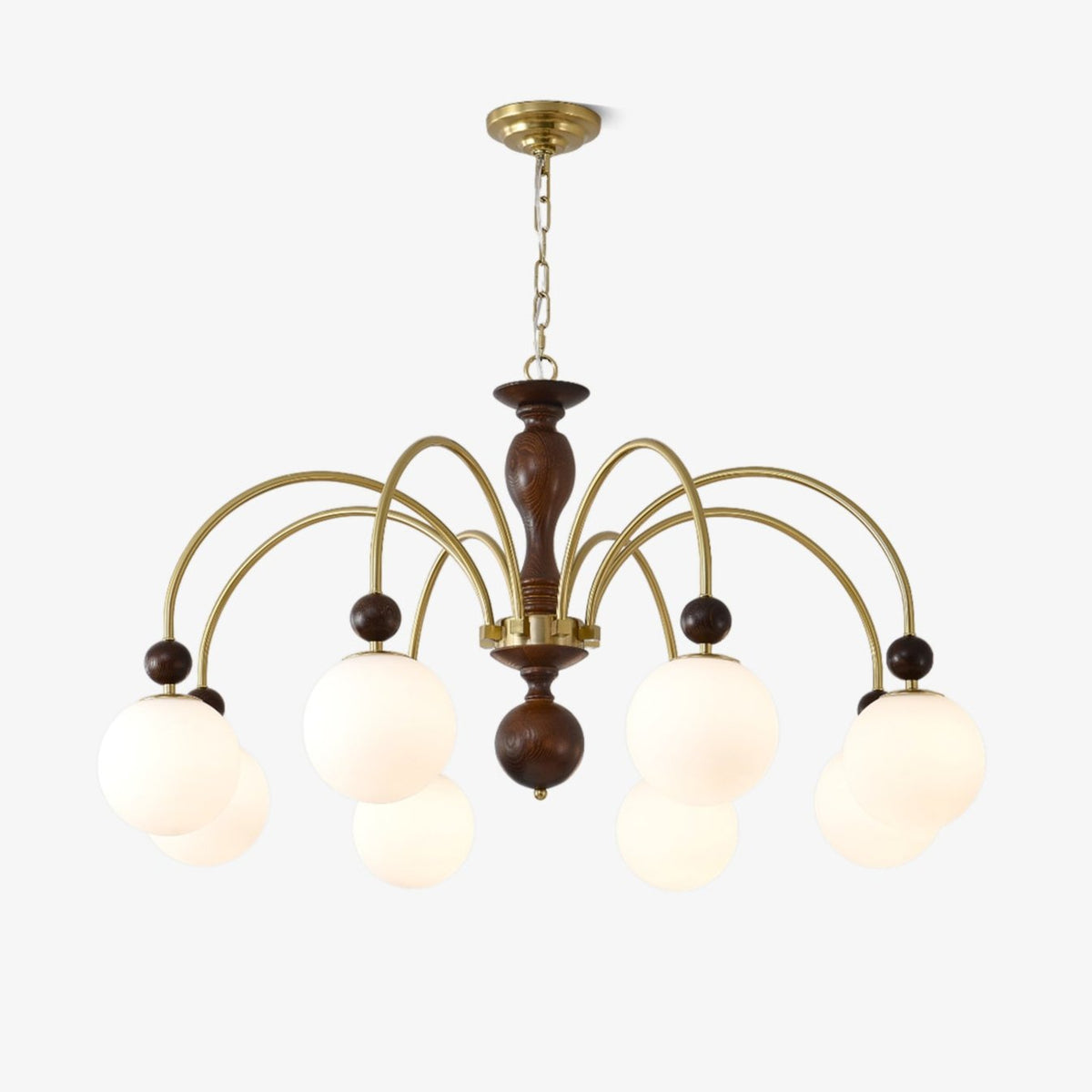 Archway Walnut Chandelier with Frosted Glass Shades for Dining Room and Living Room