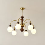 Archway Walnut Chandelier with Frosted Glass Shades for Dining Room and Living Room