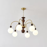 Archway Walnut Chandelier with Frosted Glass Shades for Dining Room and Living Room
