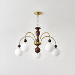 Archway Walnut Chandelier with Frosted Glass Shades for Dining Room and Living Room