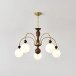 Archway Walnut Chandelier with Frosted Glass Shades for Dining Room and Living Room