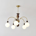 Archway Walnut Chandelier with Frosted Glass Shades for Dining Room and Living Room