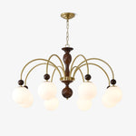 Archway Walnut Chandelier with Frosted Glass Shades for Dining Room and Living Room