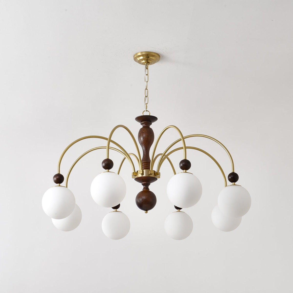Archway Walnut Chandelier with Frosted Glass Shades for Dining Room and Living Room