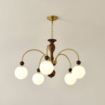 Archway Walnut Chandelier with Frosted Glass Shades for Dining Room and Living Room