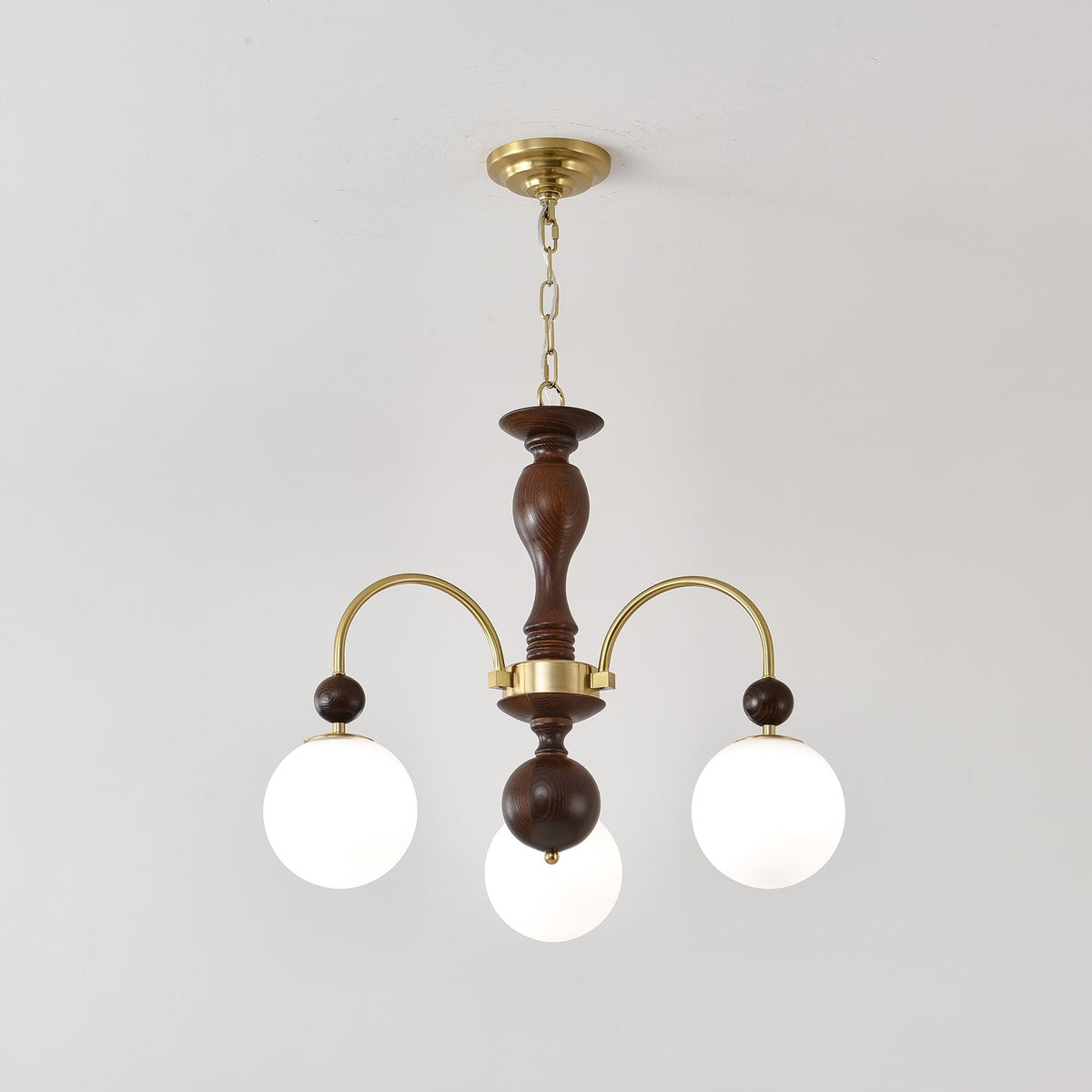 Archway Walnut Chandelier with Frosted Glass Shades for Dining Room and Living Room