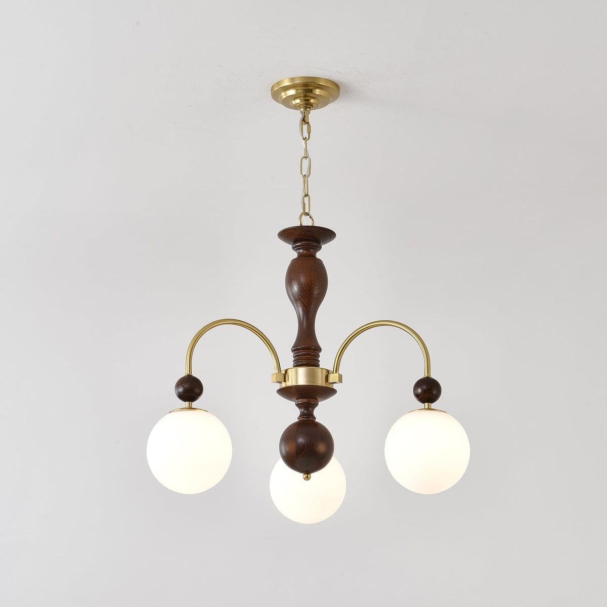 Archway Walnut Chandelier with Frosted Glass Shades for Dining Room and Living Room