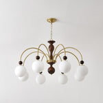 Archway Walnut Chandelier with Frosted Glass Shades for Dining Room and Living Room