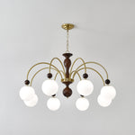 Archway Walnut Chandelier with Frosted Glass Shades for Dining Room and Living Room