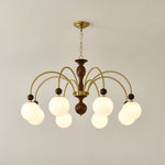 Archway Walnut Chandelier with Frosted Glass Shades for Dining Room and Living Room