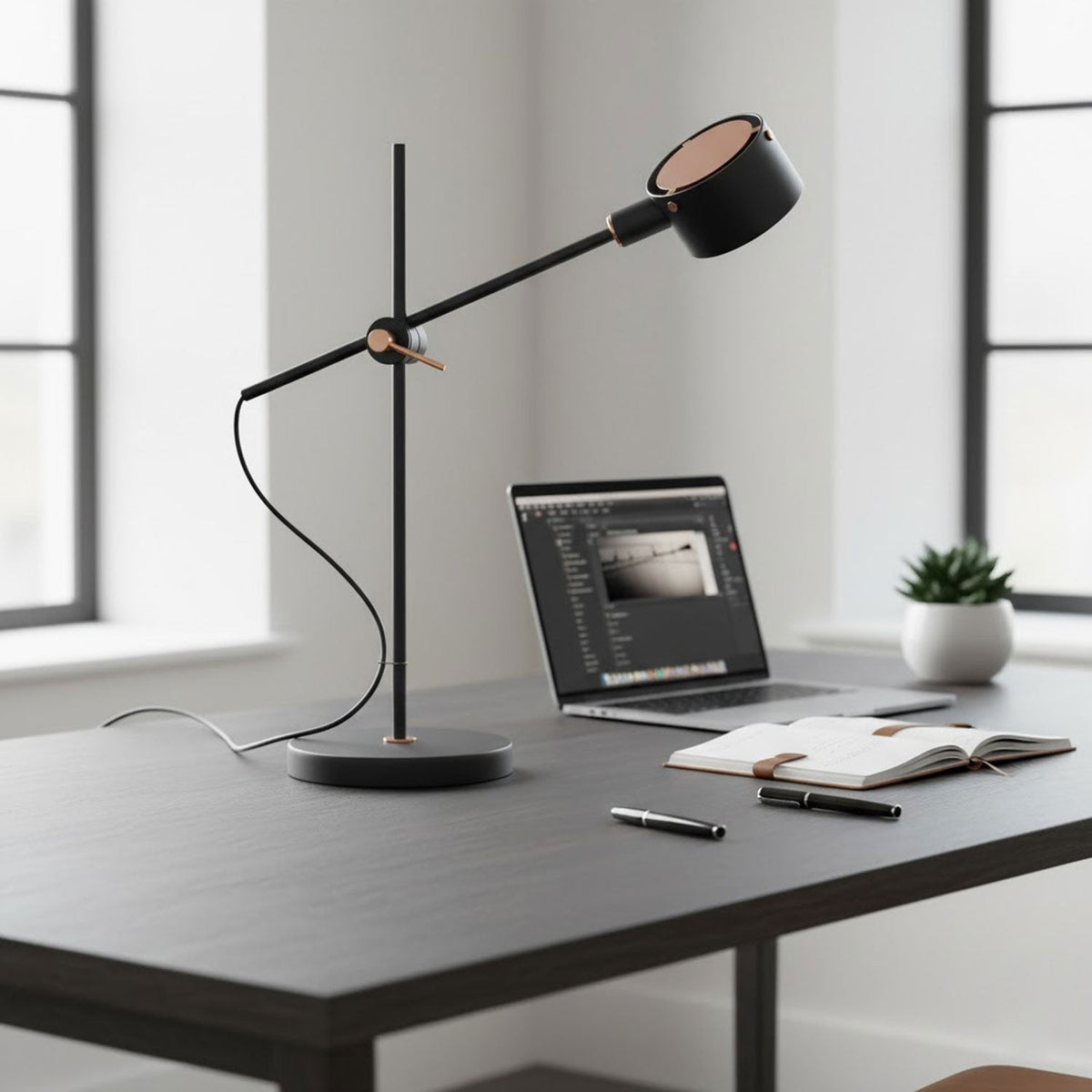 Arclen Adjustable Table Lamp in Stainless Steel with Gold Shade