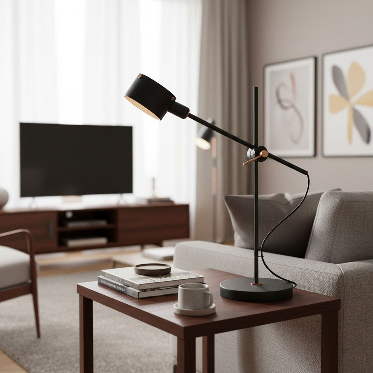 Arclen Adjustable Table Lamp in Stainless Steel with Gold Shade