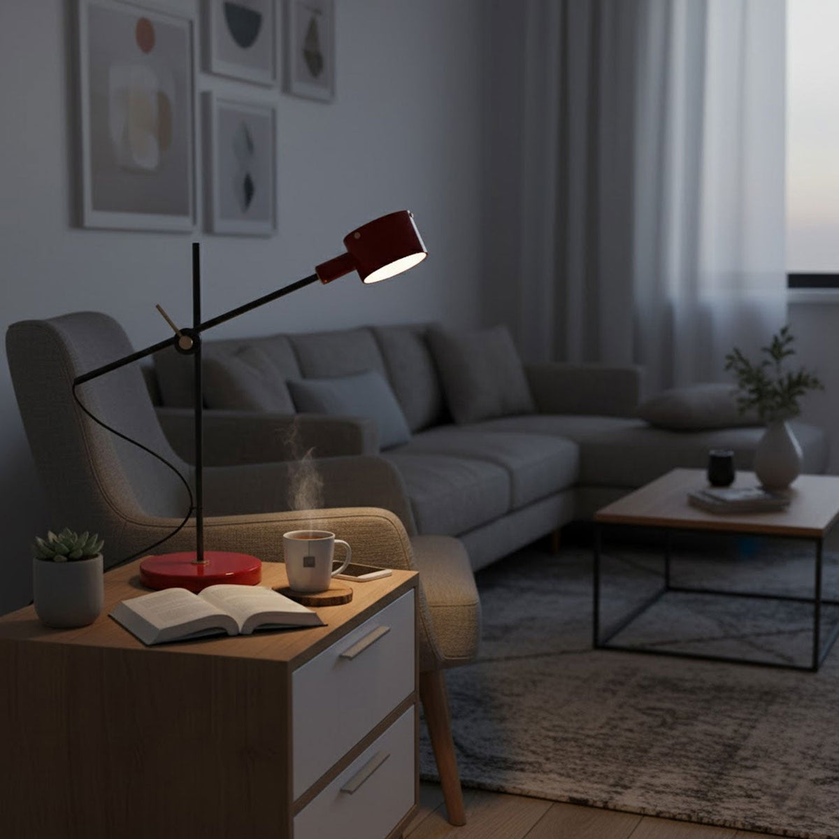 Arclen Adjustable Table Lamp in Stainless Steel with Gold Shade