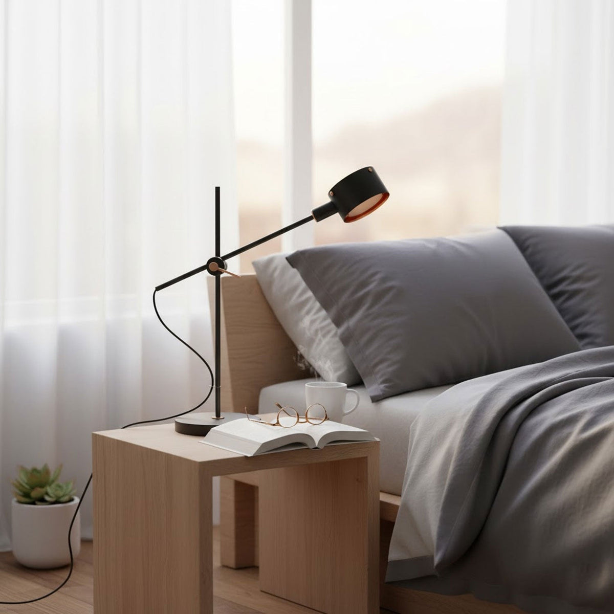 Arclen Adjustable Table Lamp in Stainless Steel with Gold Shade
