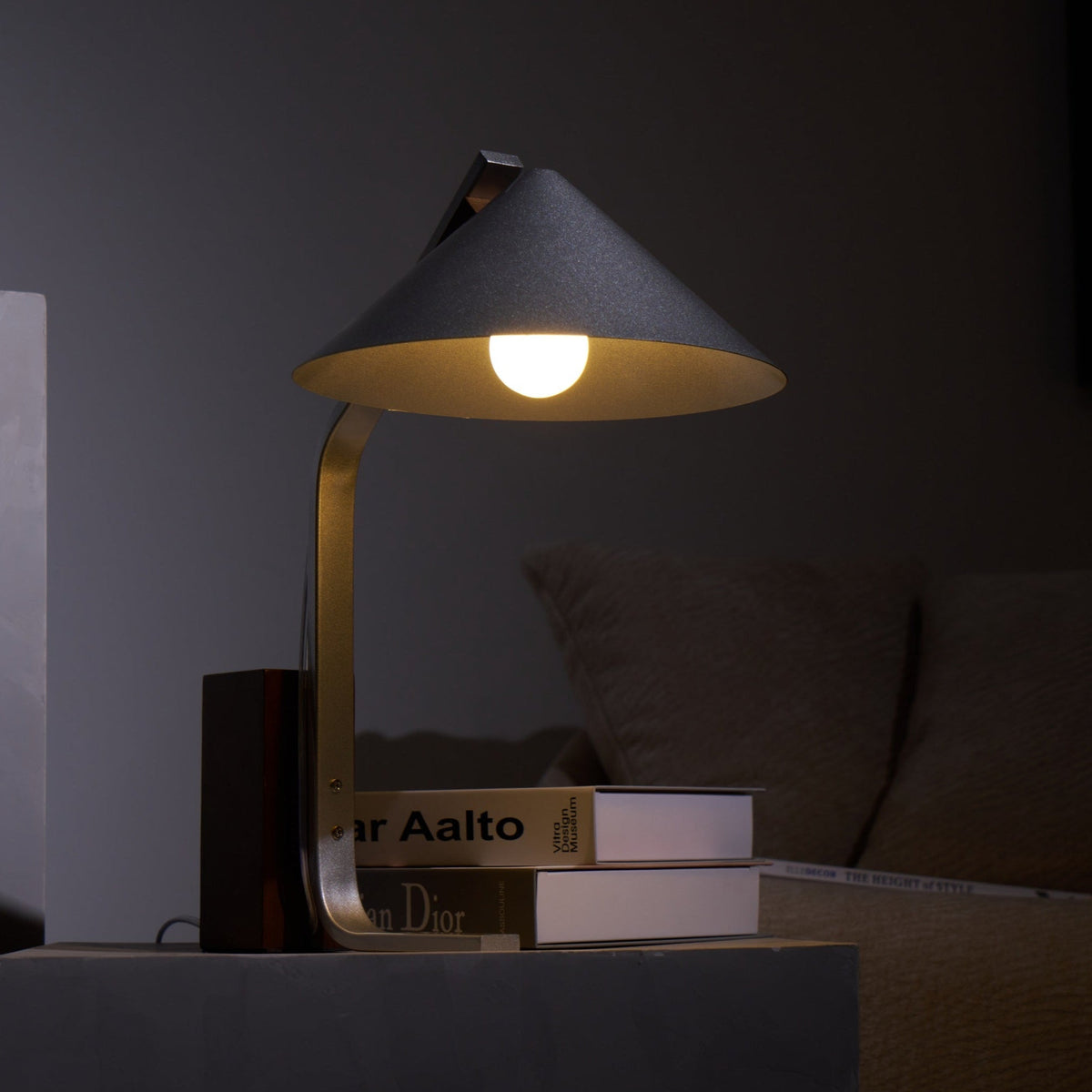 Arclune Modern Walnut Wood Desk Lamp with Aluminum Arc Shade