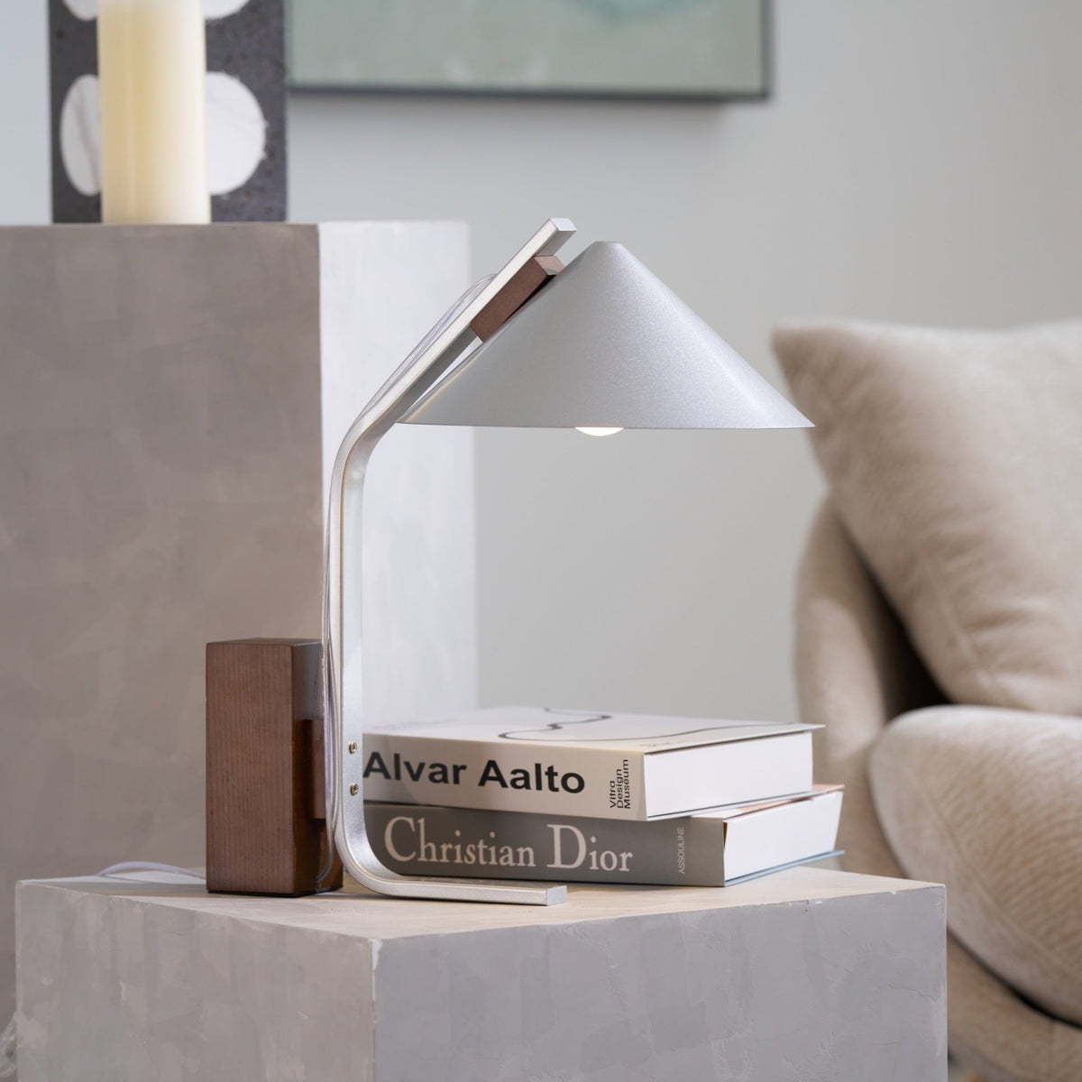 Arclune Modern Walnut Wood Desk Lamp with Aluminum Arc Shade