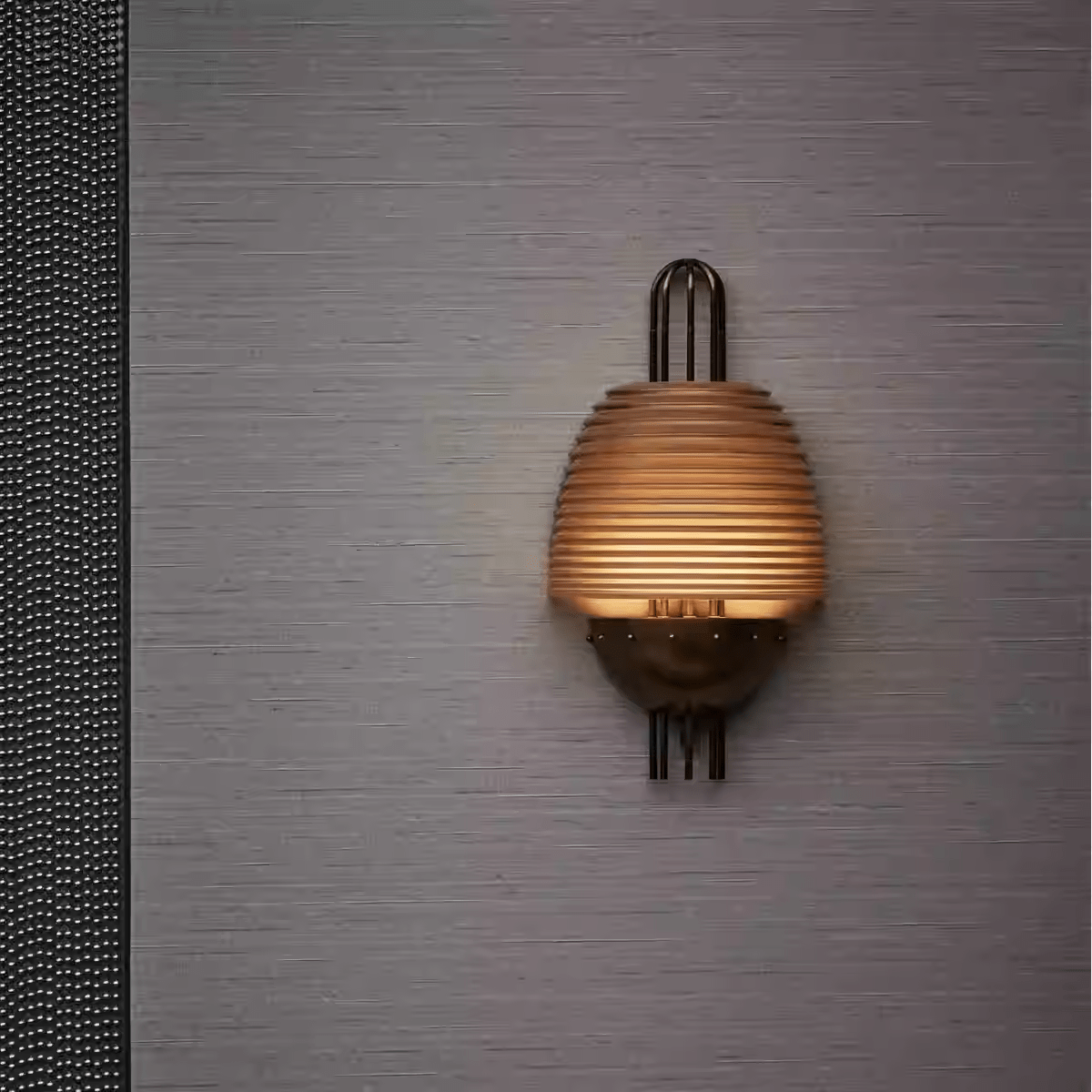 Arclune Ribbed Wall Sconce in Bronze with Amber Glass