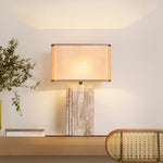 Arco Travertine Table Lamp – Sculptural Stone & Fabric Ambient Light
