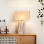 Arco Travertine Table Lamp – Sculptural Stone & Fabric Ambient Light